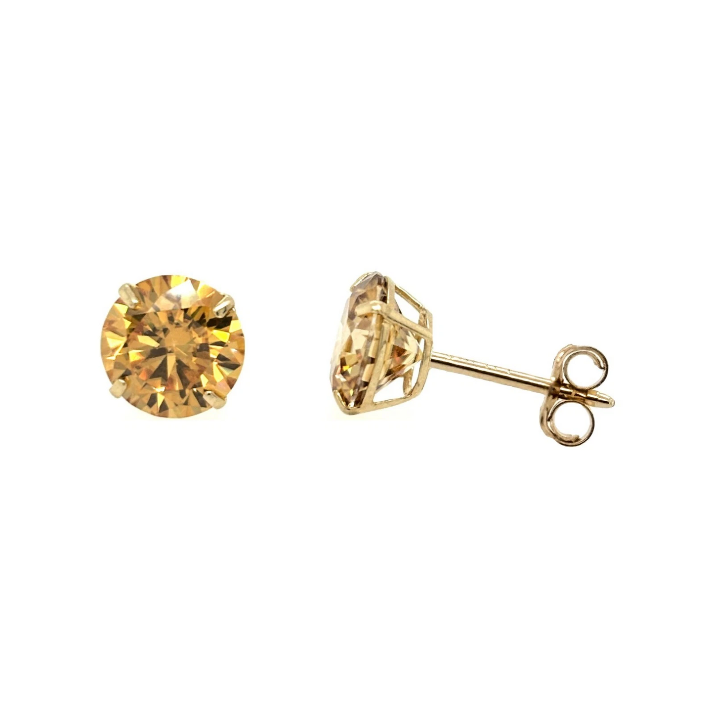14K Gold Certified GRA D-VVS1 Round Champagne Moissanite Push Back Studs Earrings