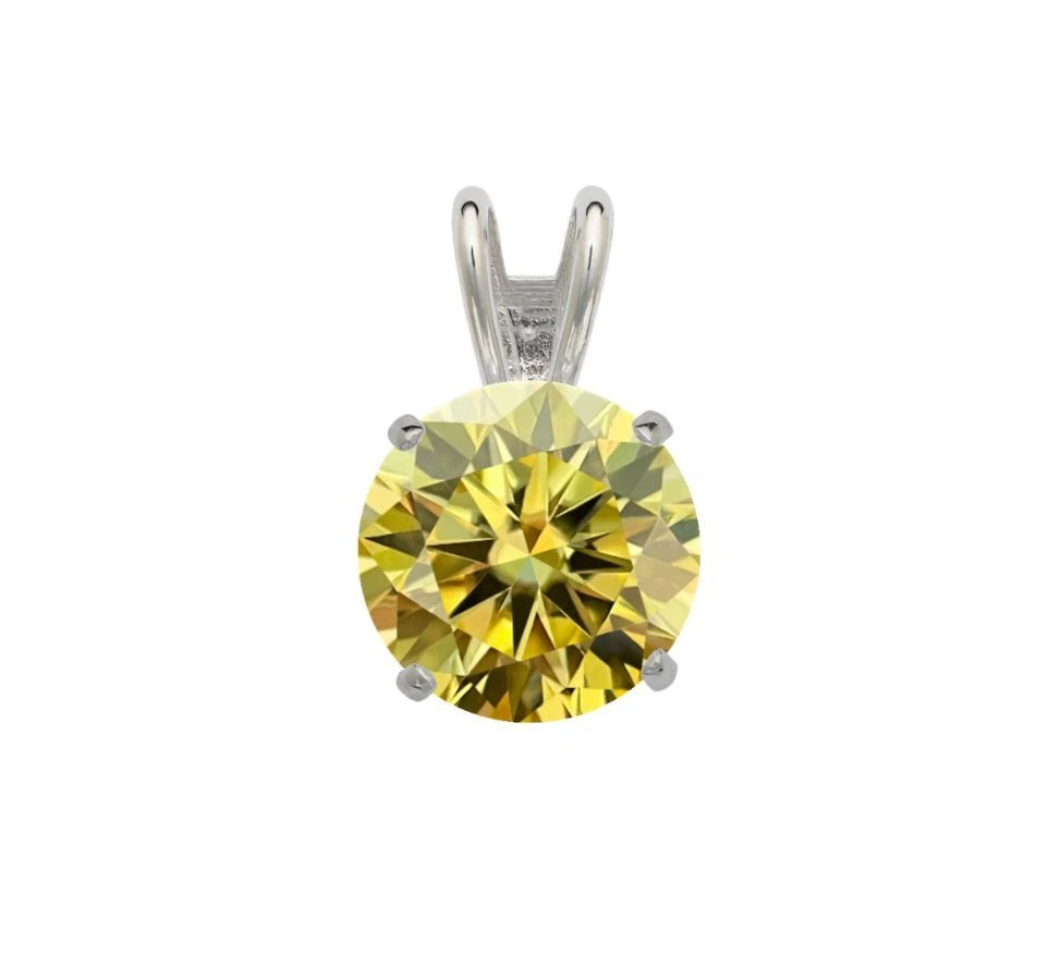 14K Gold GRA Certified D-VVS1 Round White Lemon Yellow Moissanite Pendant