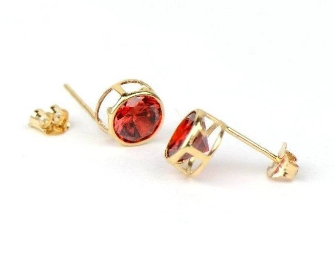 14K Round Bezel Set Yellow Gold Birthstone Earrings