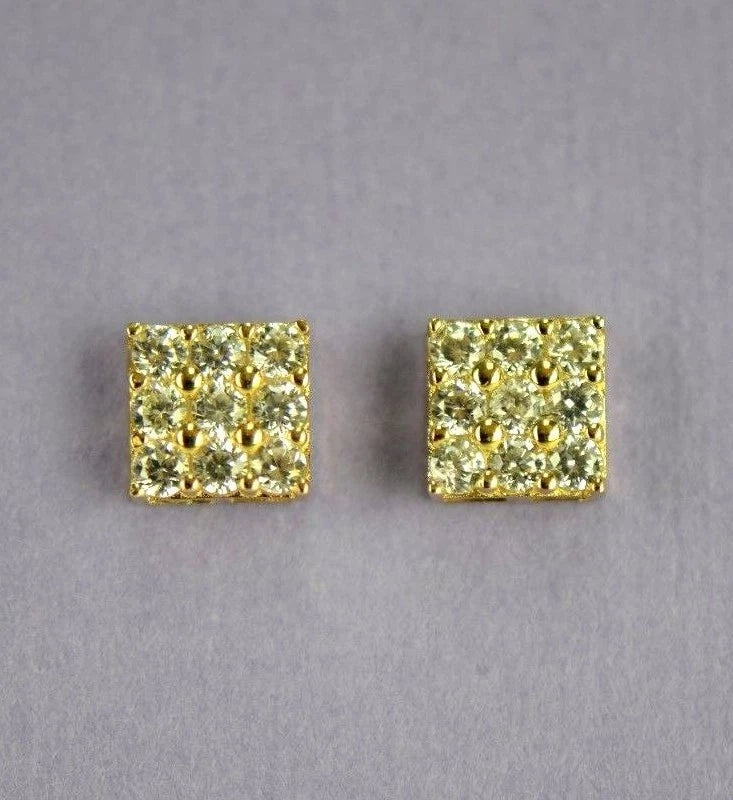 14K Yellow or White Gold Fancy Square Design CZ Stud Earrings