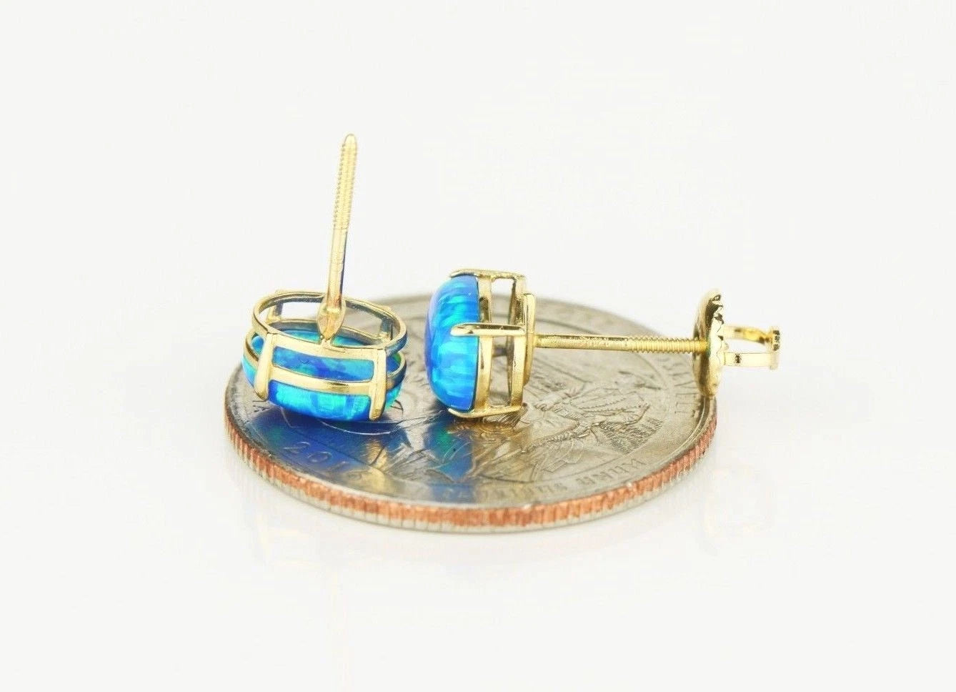 14k Yellow & White Gold Oval Opal Screw Back Stud Earrings for Earrings