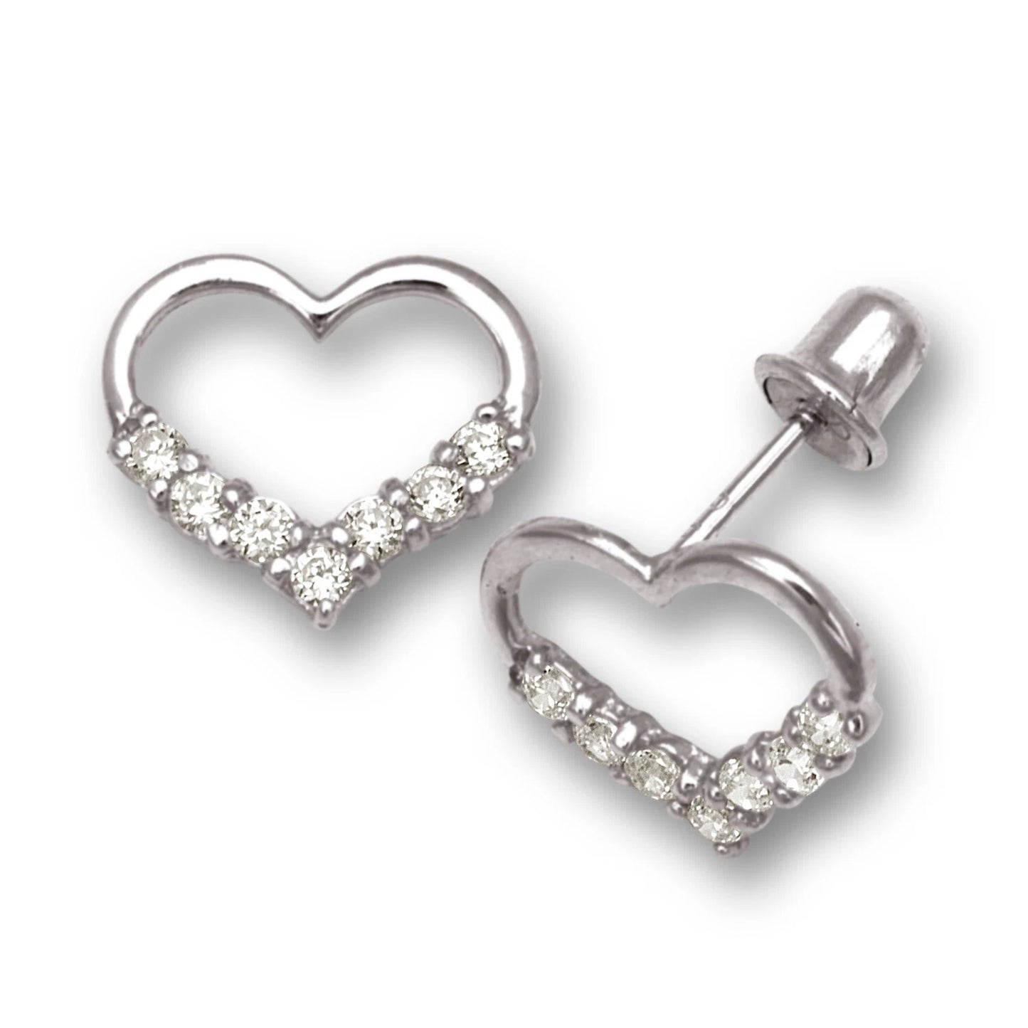 14K Yellow & White Gold Heart Screw Back Earrings For Women