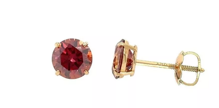 14K Gold GRA Certified D-VVS1 Watermelon Red Moissanite Screw Back Studs Earrings