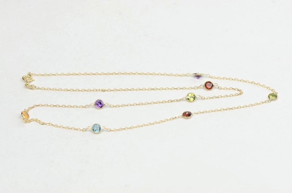 14k yellow gold yard necklace 18 cz chain Semi Precious Stones