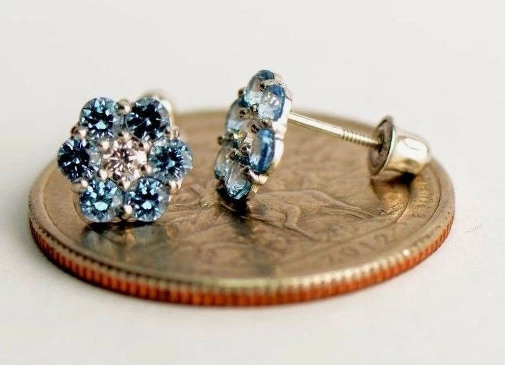 14k White Gold Flower Stud Earrings with Screw Back