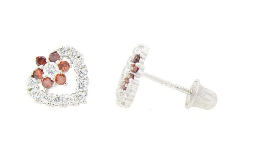 14K White Gold Heart Shape CZ Stud Earrings