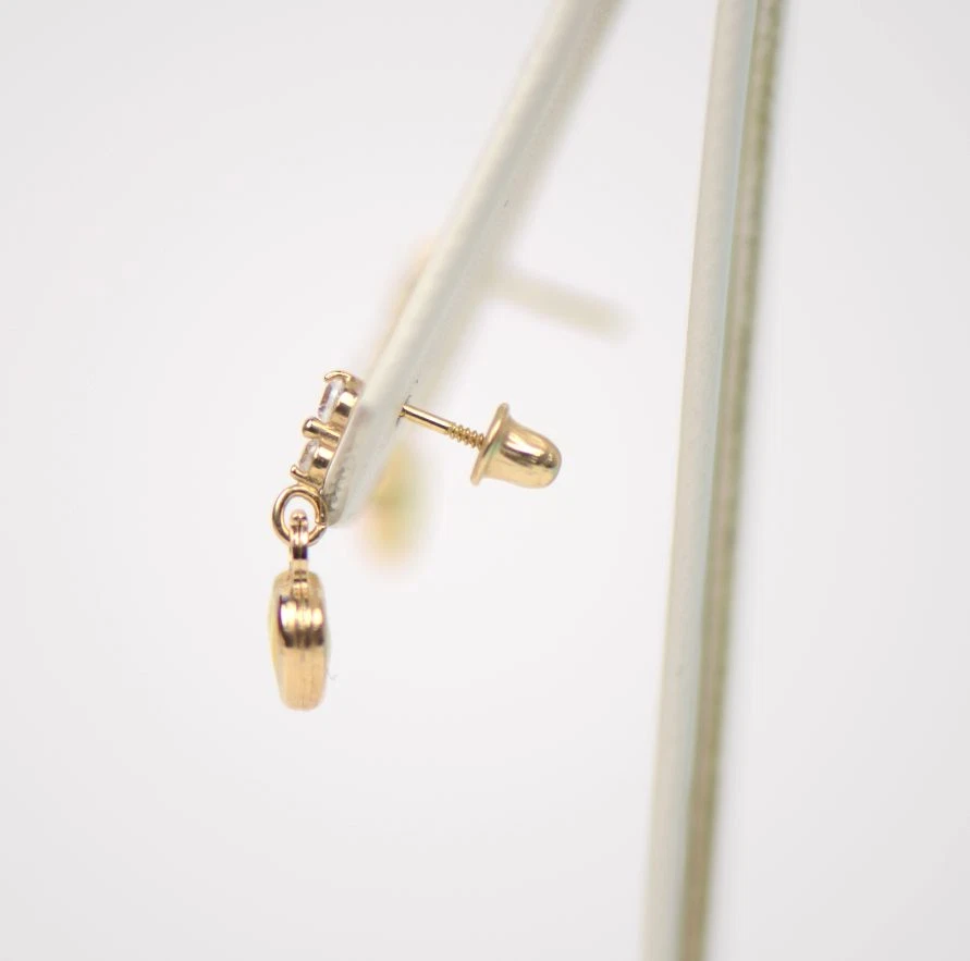 Solid 14K Yellow Gold Heart Shape Enamel Dangle Screw Back Baby Earrings