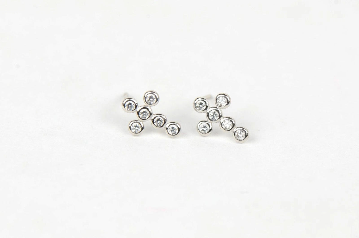 14K Cubic Zirconia CZ Cross Earrings