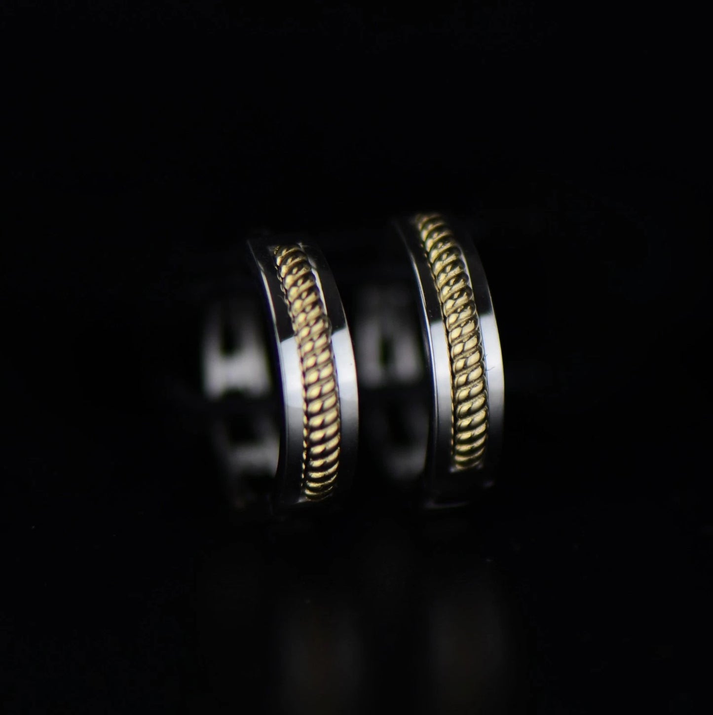 14k Yellow and White Gold Huggie Hoop Earrings Two Tones