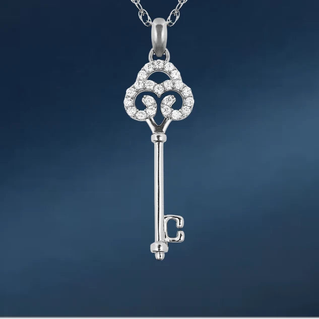 14K Yellow & White Gold Solid Elegant Key Pendant For Women