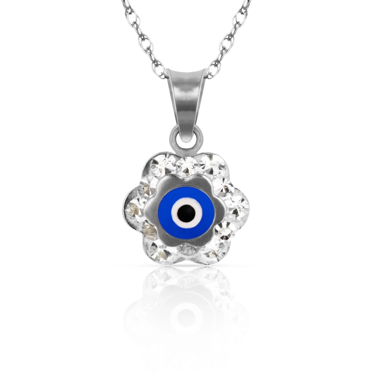 14k Yellow or White Gold CZ Flower Evil Eye Pendants
