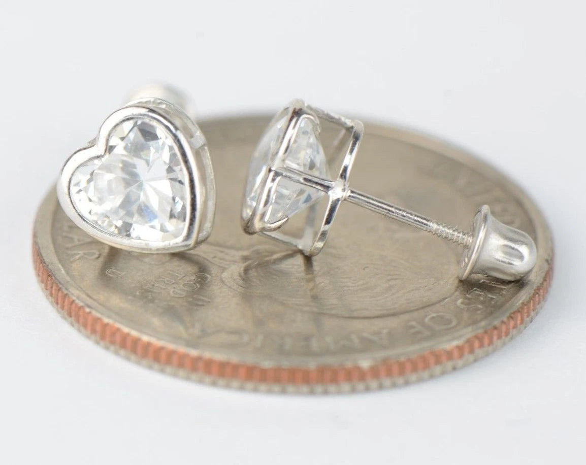 14k Solid White Gold Heart Birthstone Stud Earrings 6mm X 6mm