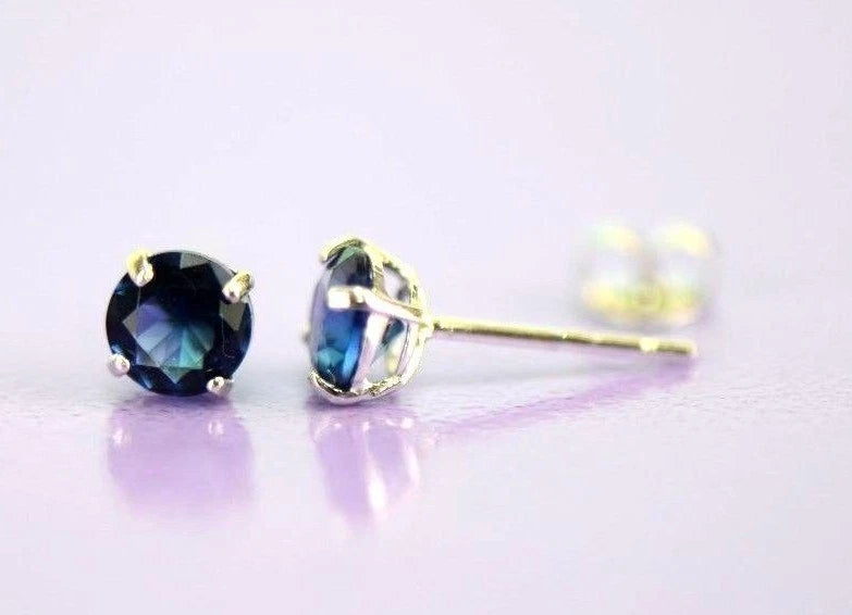 14K Solid White Gold 4mm Round Birthstone Stud Earrings with Push Back