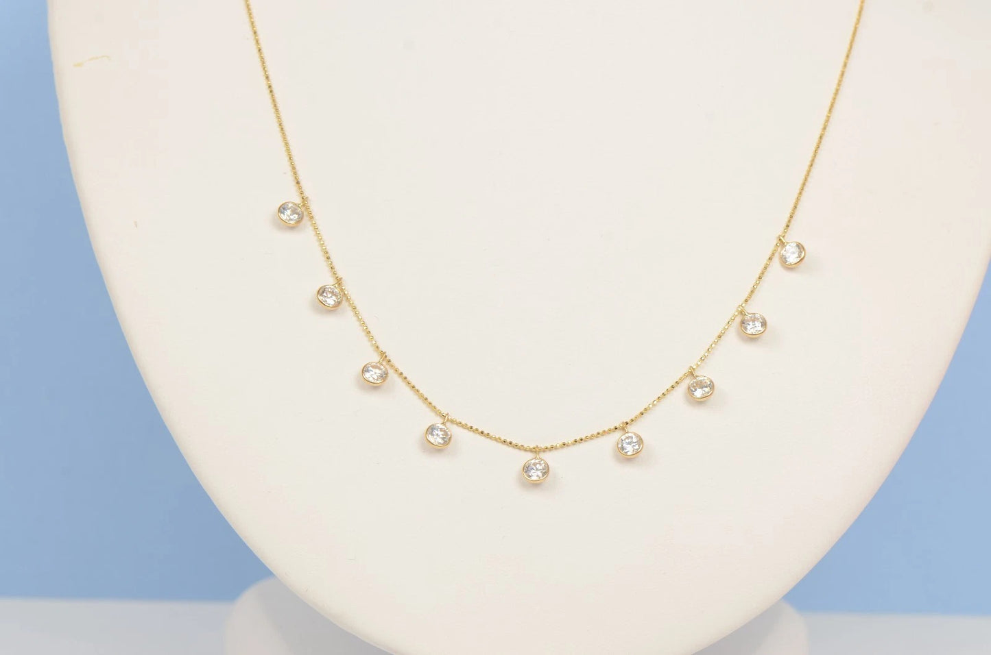 14k Yellow Gold Round clear Cubic Zirconia CZ by the yard 18" Cleopatra Necklace