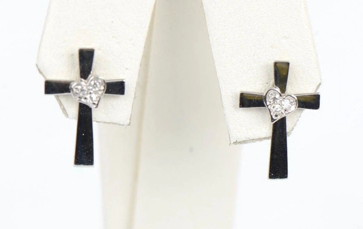14K Yellow or White Gold Heart CZ Cross