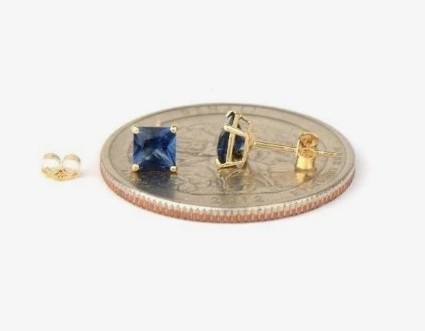 14k Yellow Gold Solid Square Princess Cut Birthstone 4MM CZ Stud Earrings