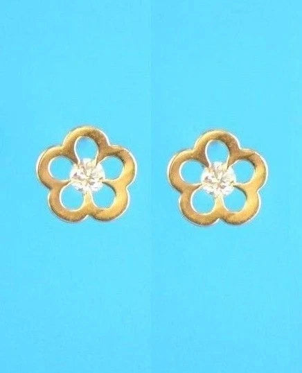 14k Yellow White Gold FlowerCZ Stud Earrings