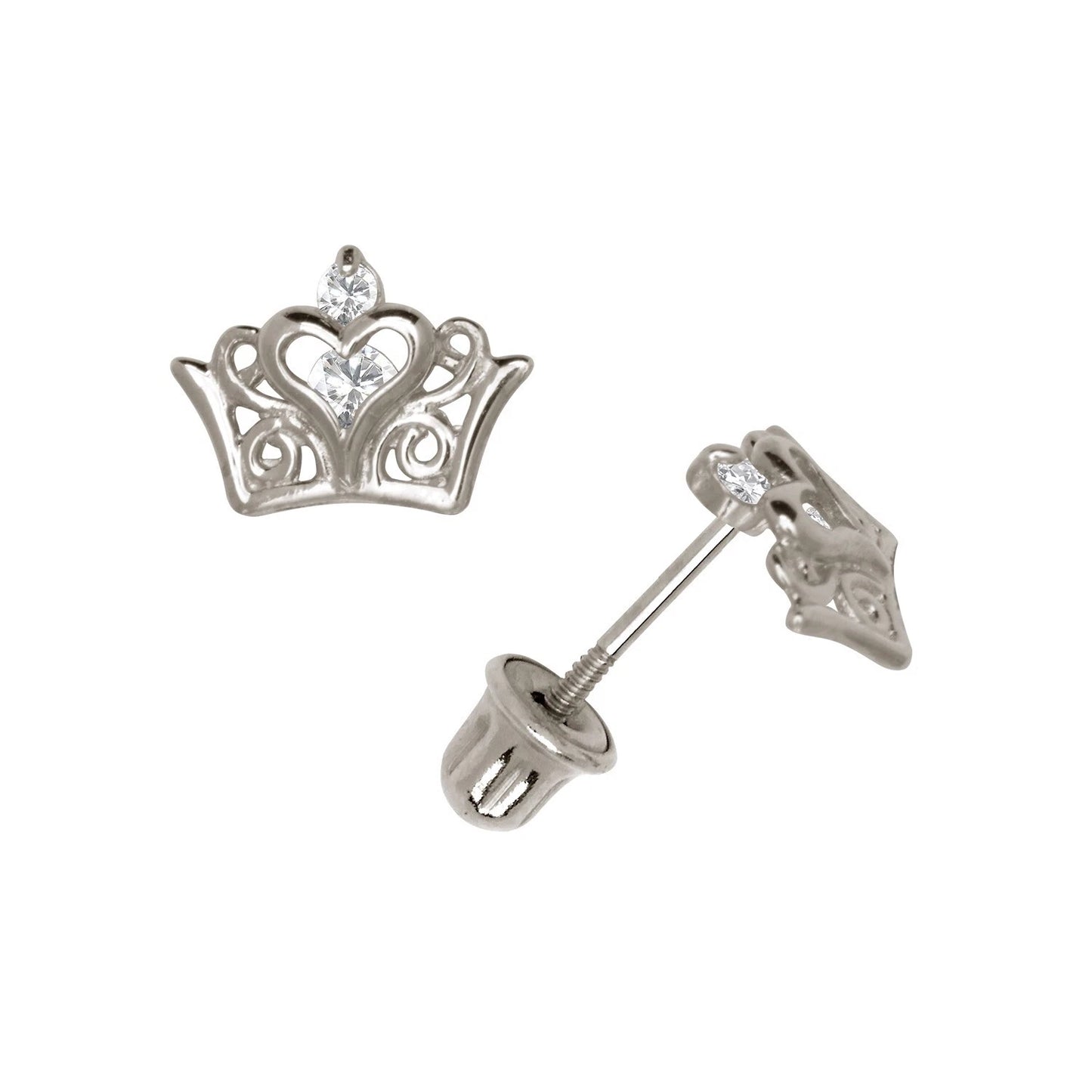 14K Yellow & White Gold Beautiful CZ Crown Stud Earrings for Women
