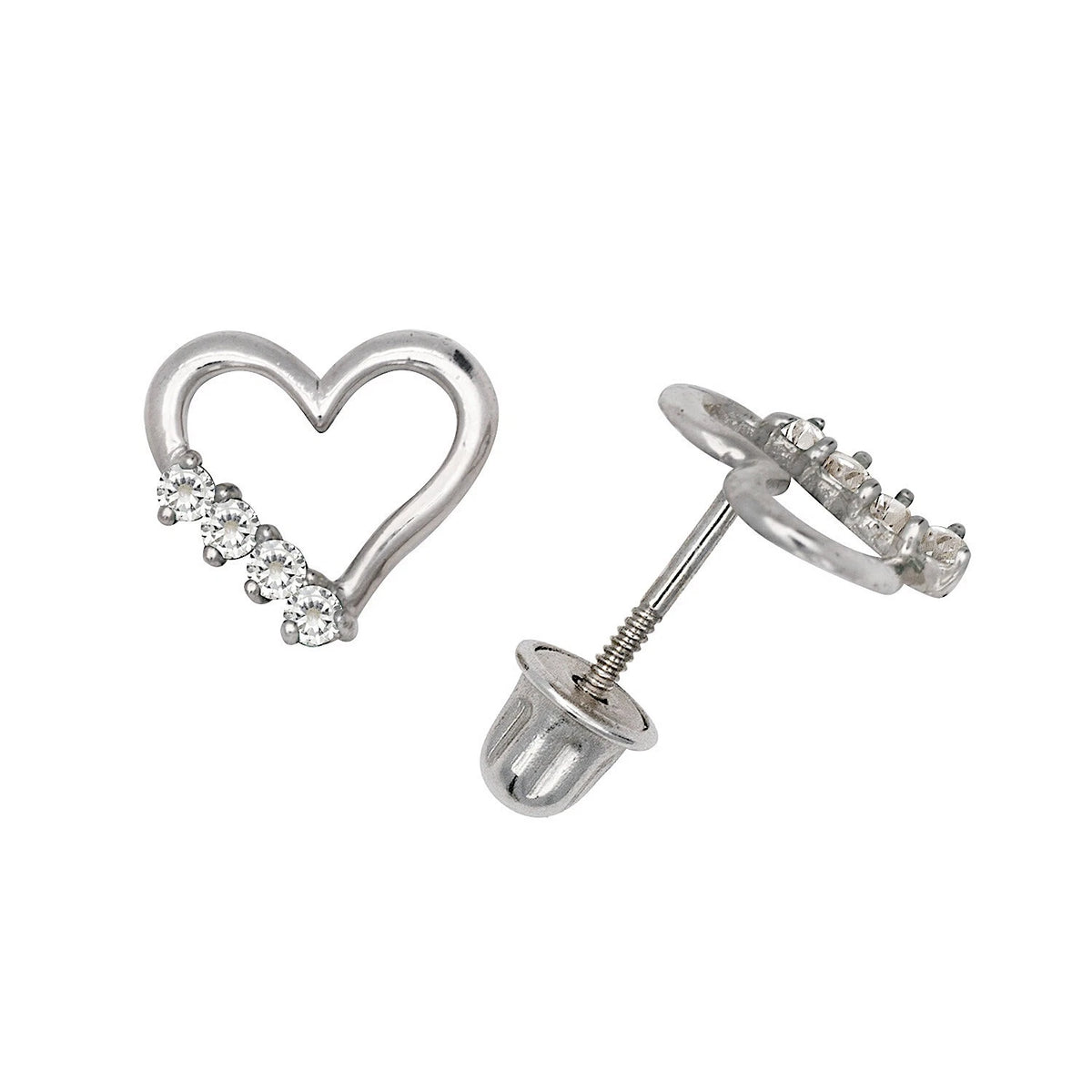 14K Yellow & White Gold Elegant Heart Shaped CZ Stud Earrings for Women