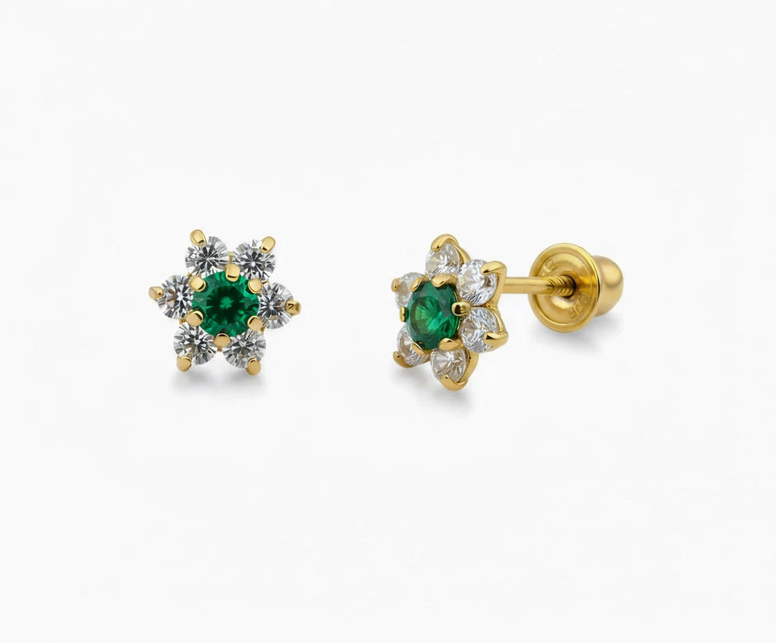 14k Yellow Gold Beautiful Flower Shaped Earrings for Women