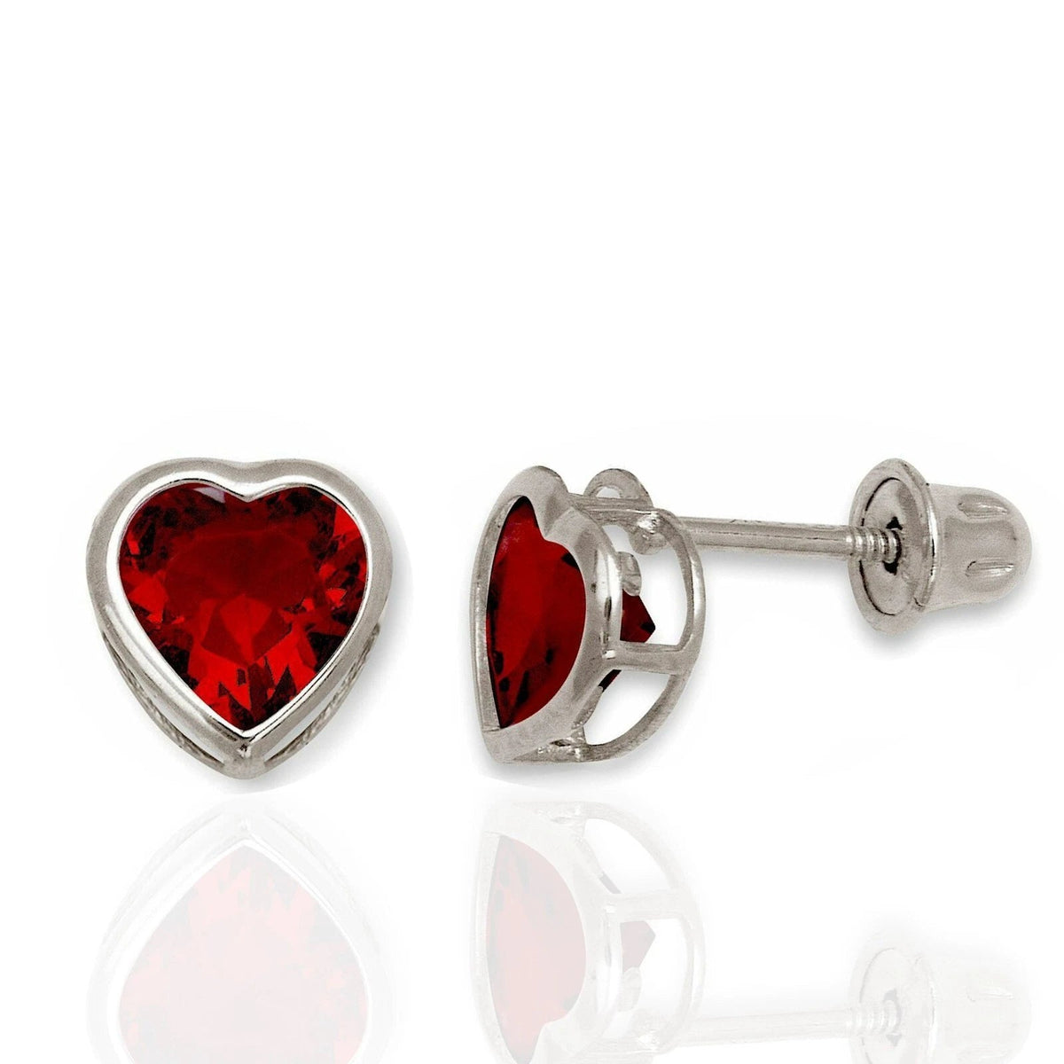 14k Solid White Gold Heart Birthstone Stud Earrings 6mm X 6mm