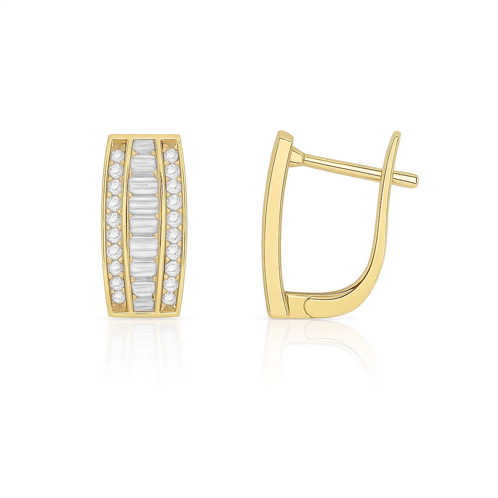 14k Yellow Gold CZ Beautiful Leverback Earrings for Women