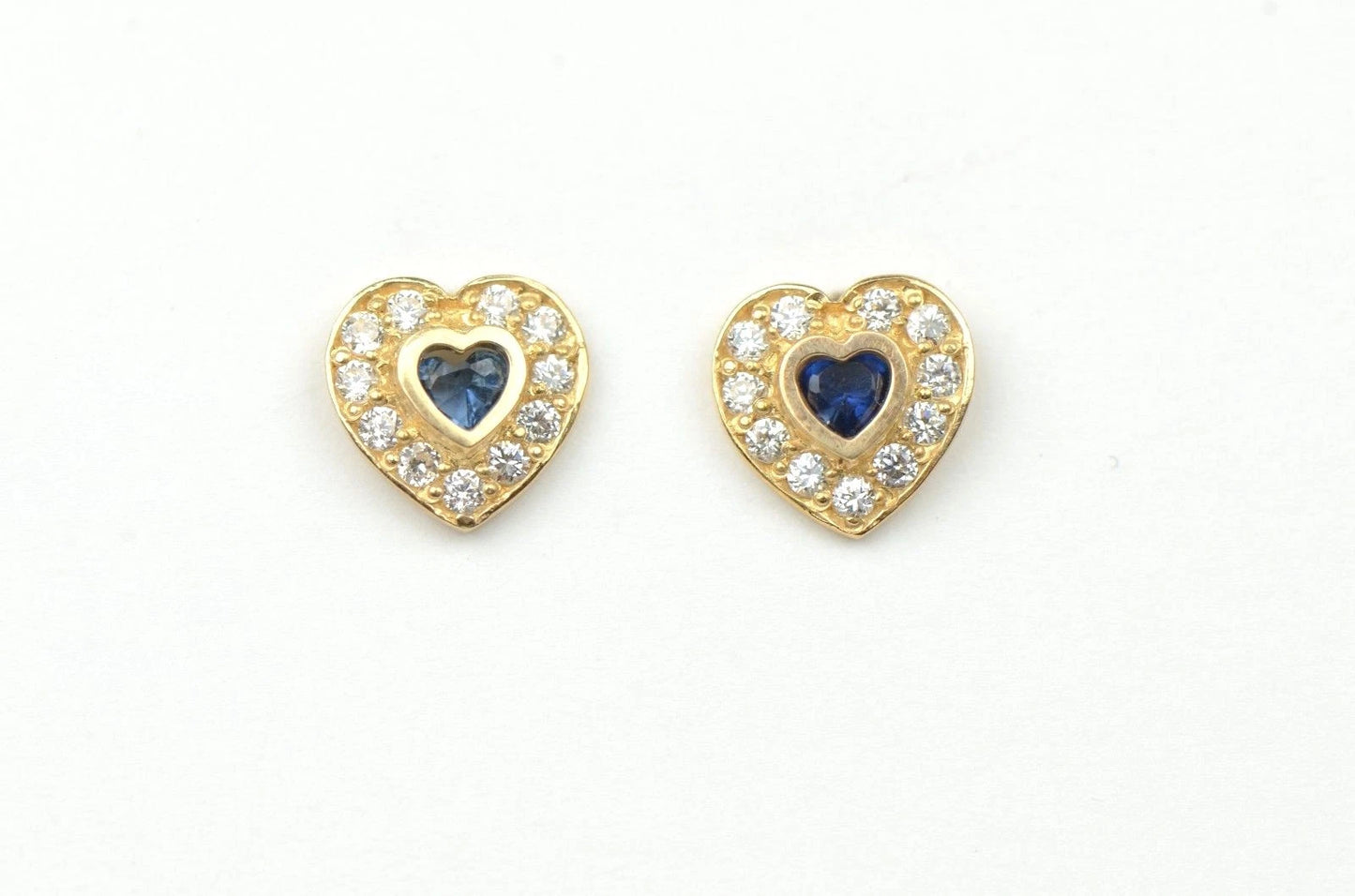14K Yellow Gold Birthstone Heart with CZ Stud Earrings Screw Back