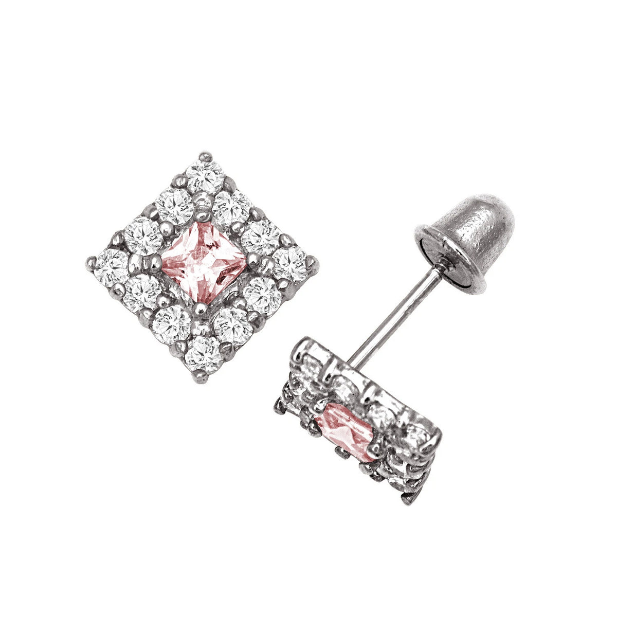 14k Yellow & White Gold CZ Birthstone Stud Screw Back Earrings for Women