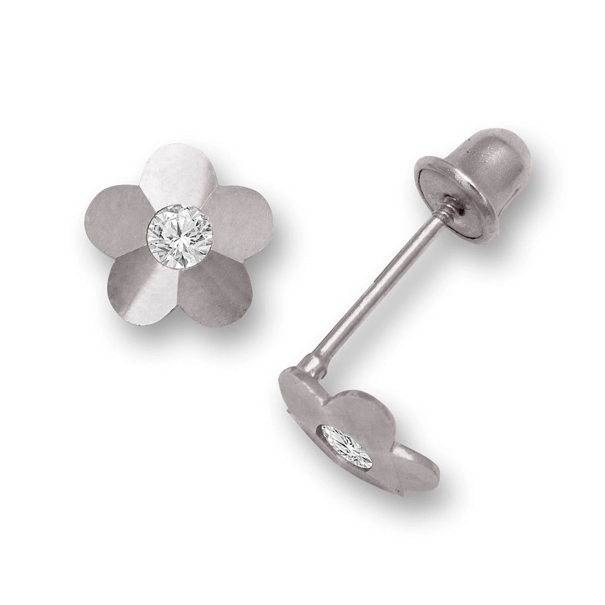 14K Yellow & White Gold Flower Screw Back Stud Earrings for Baby Girl