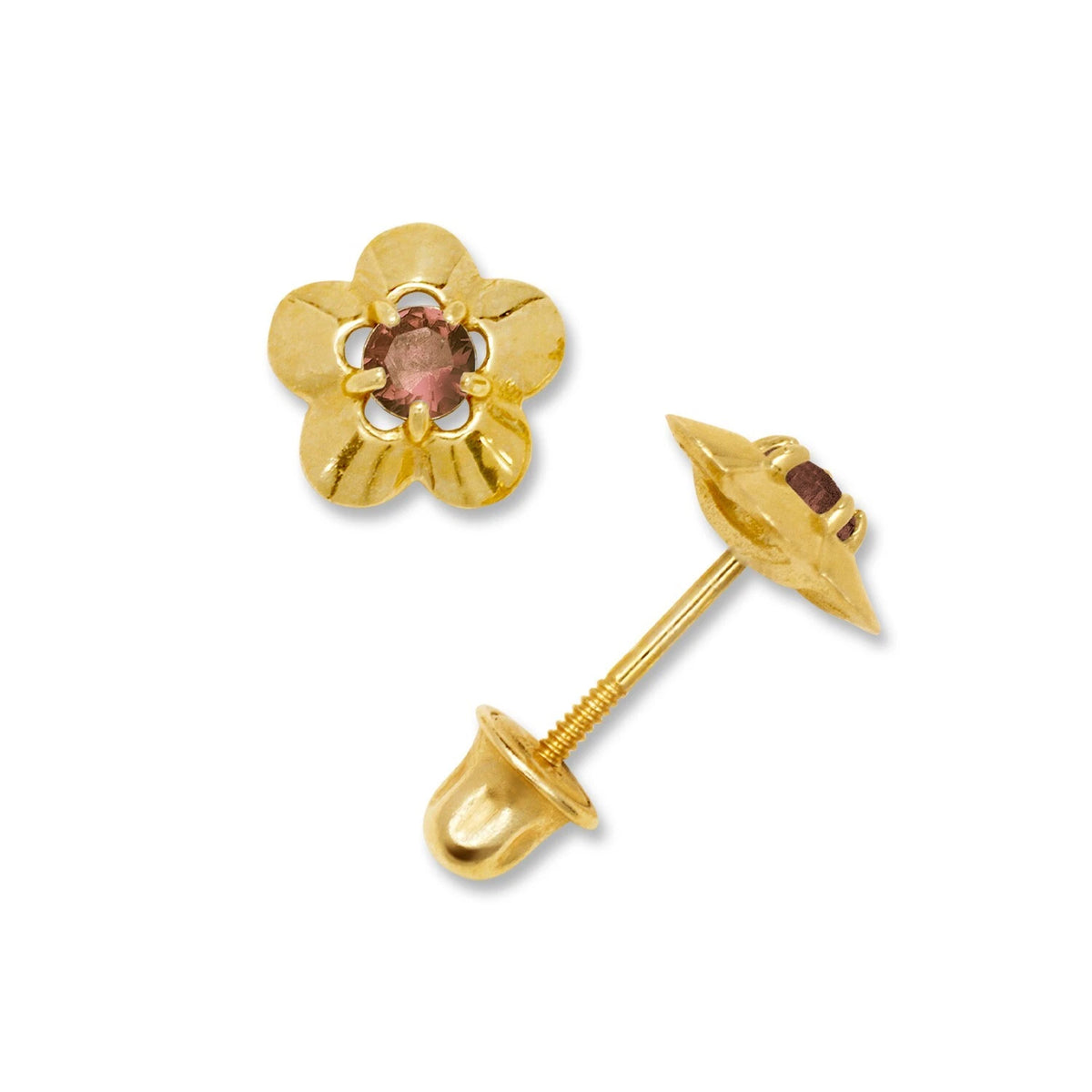 14K Yellow & White Gold Elegant CZ Flower Stud Earrings for Girls