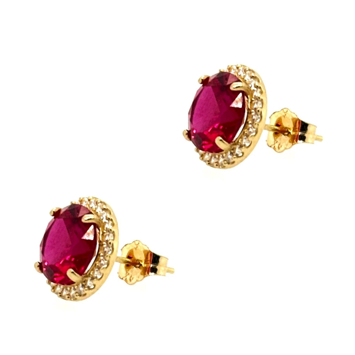 14K Solid Yellow Gold Halo Stud Push Back Earrings