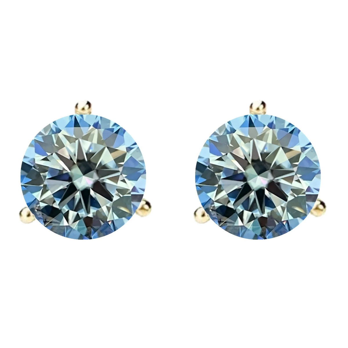 14KGold GRA CertifiedD-VVS1 Ocean Blue Moissanite Martini PushBack Stud Earrings