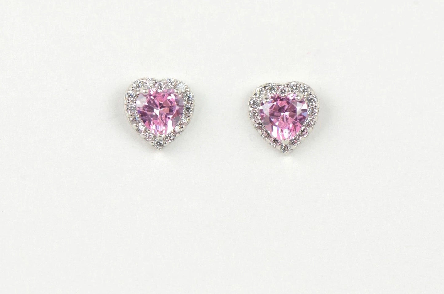 14k Solid White Gold Halo Heart Stud Earrings
