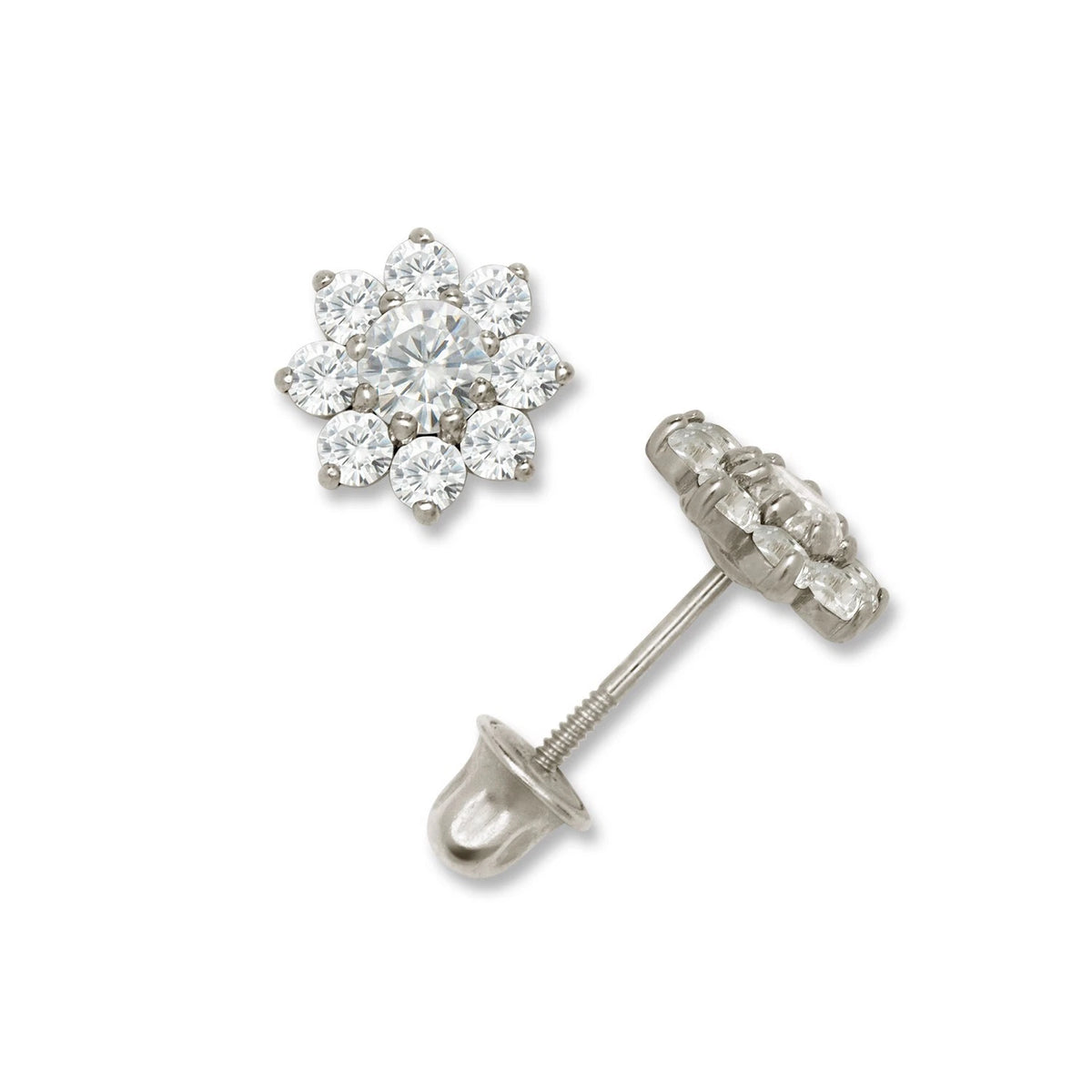 14K Yellow & White Gold Small Beautiful CZ Flower Stud Earrings for Girls