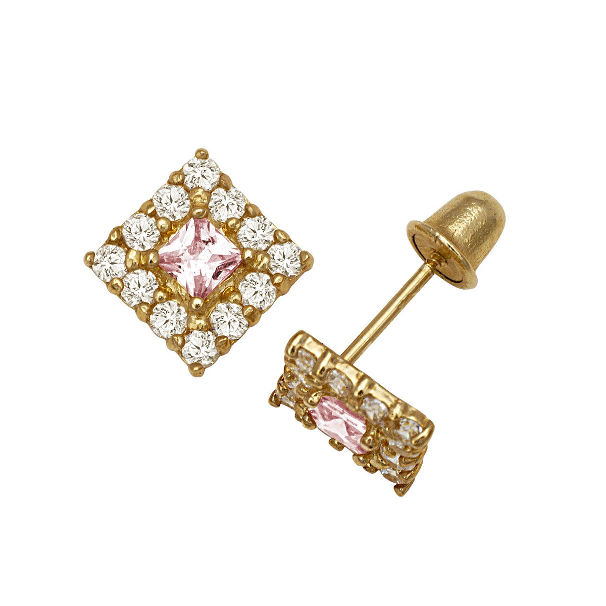 14k Yellow & White Gold CZ Birthstone Stud Screw Back Earrings for Women
