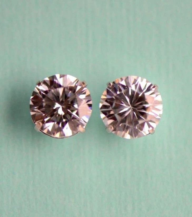 14k Heavy Basket White Gold Round AAA Quality CZ Stud with push back