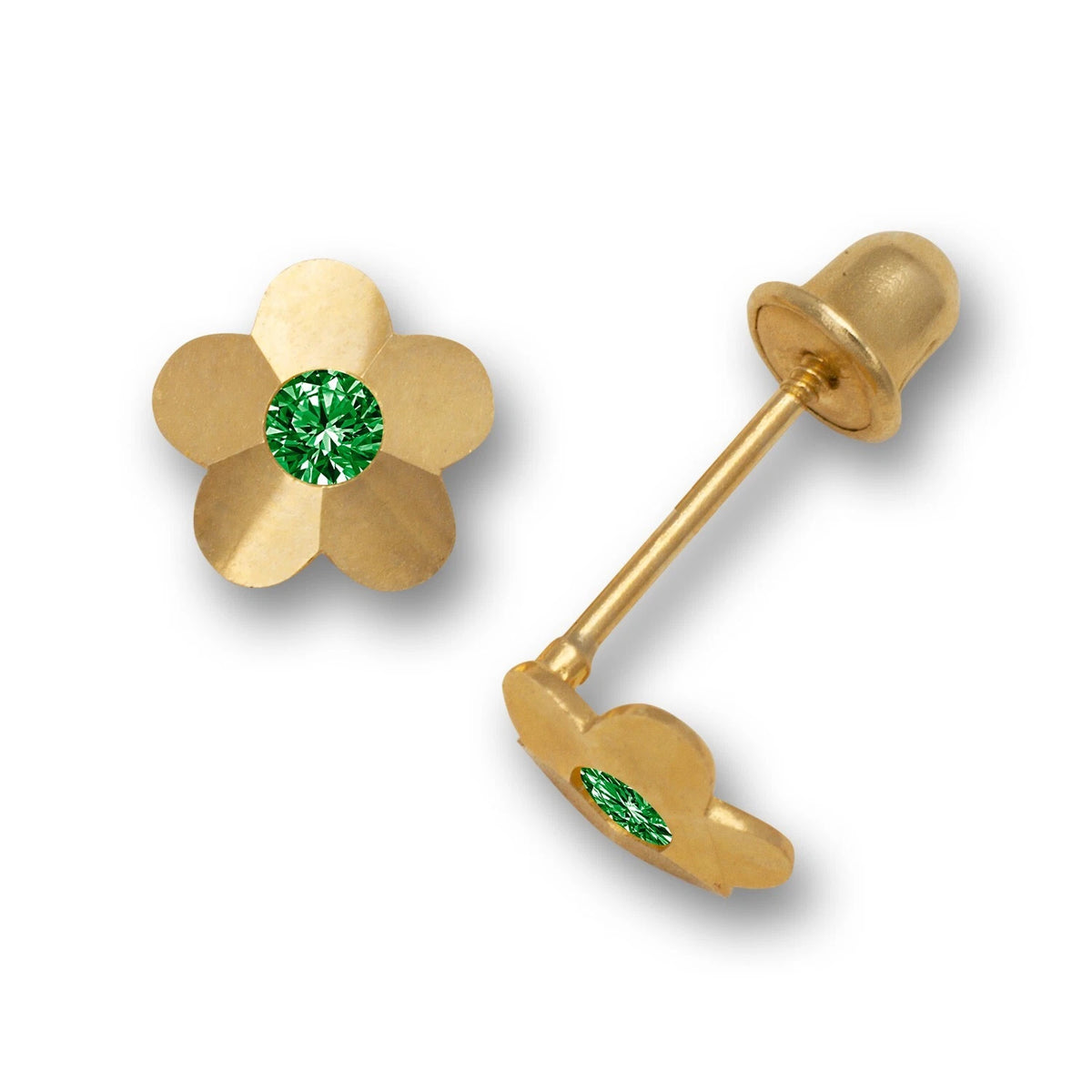 14K Yellow & White Gold Flower Screw Back Stud Earrings for Baby Girl