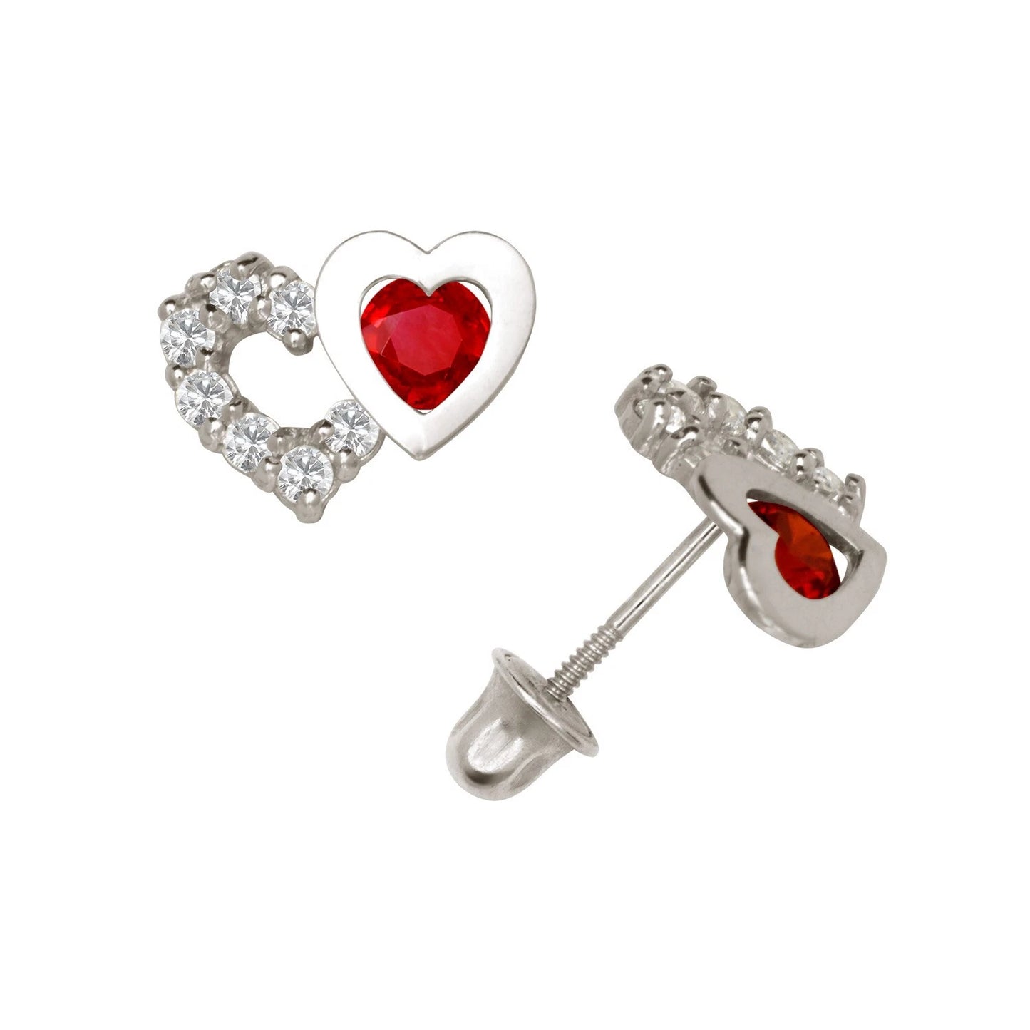 14K Yellow & White Gold Classic CZ Heart Shaped Stud Earrings for Women