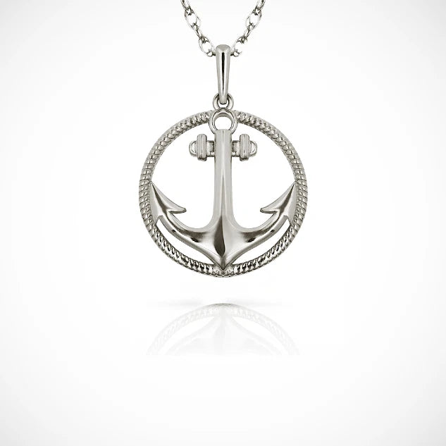 14K Yellow & White Gold Round Anchor Pendant For Women