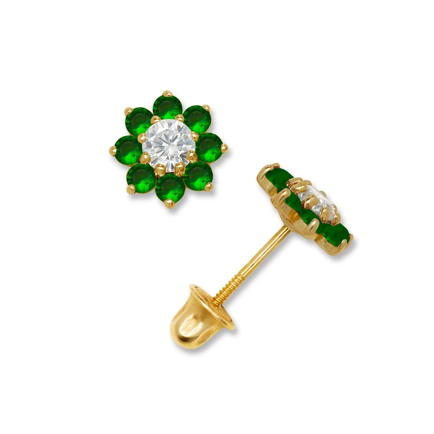 14K Yellow & White Gold Small Beautiful CZ Flower Stud Earrings for Girls