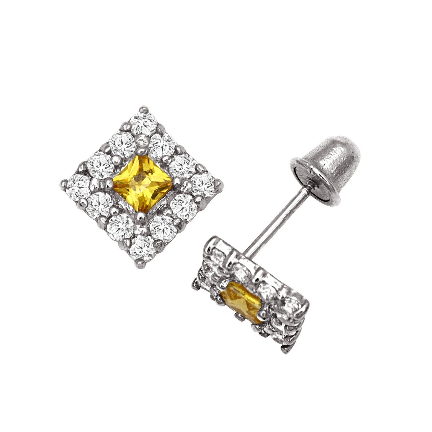 14k Yellow & White Gold CZ Birthstone Stud Screw Back Earrings for Women