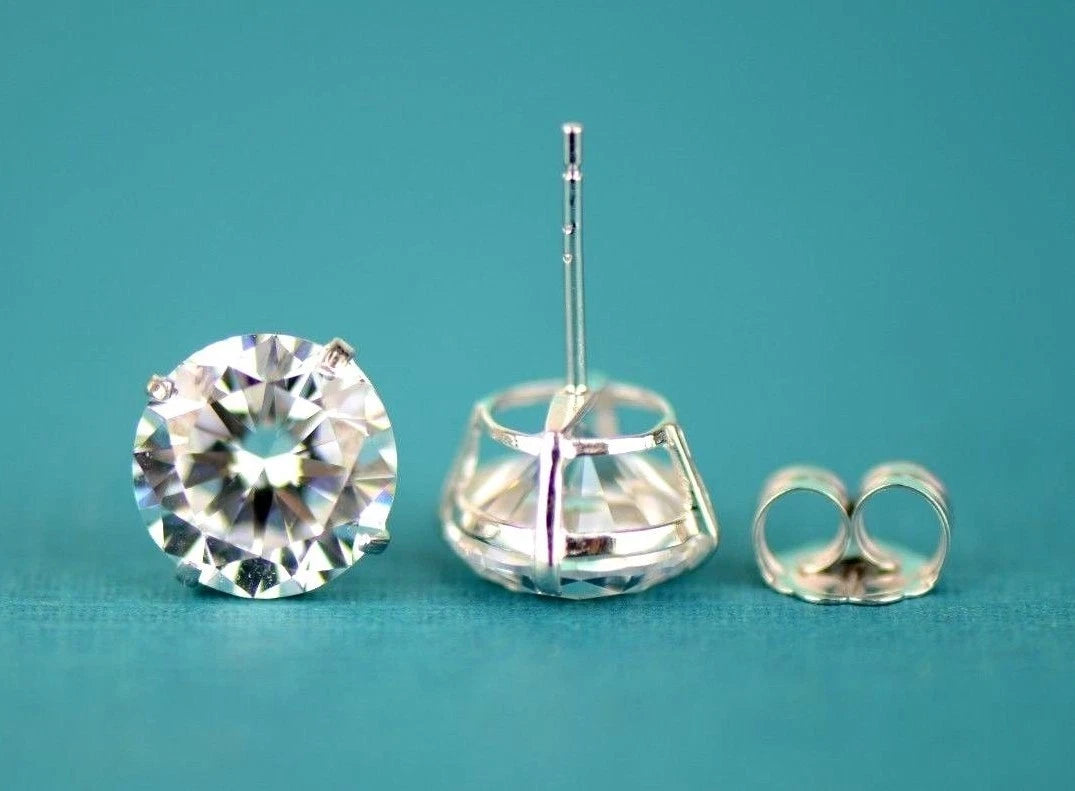 14k Heavy Basket White Gold Round AAA Quality CZ Stud with push back
