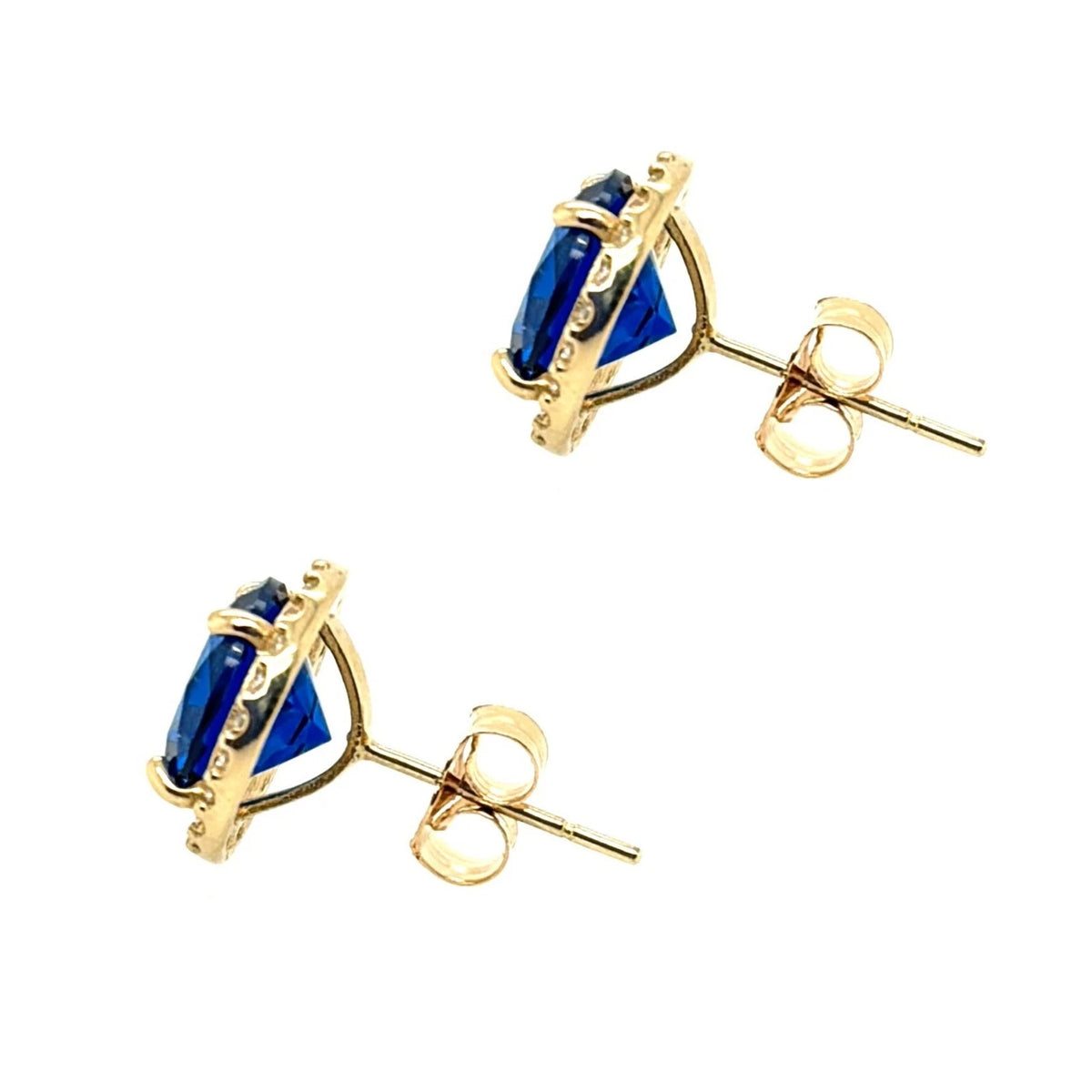 14K Solid Yellow Gold Halo Stud Push Back Sapphire Earrings