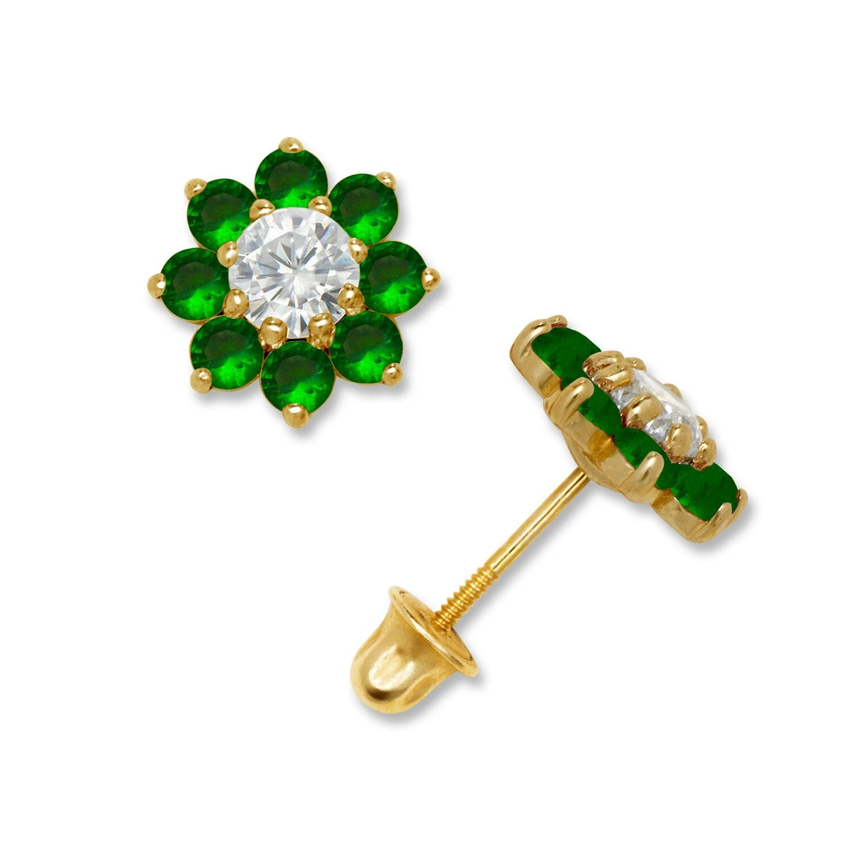14K Yellow & White Gold Large Beautiful CZ Flower Stud Earrings for Women