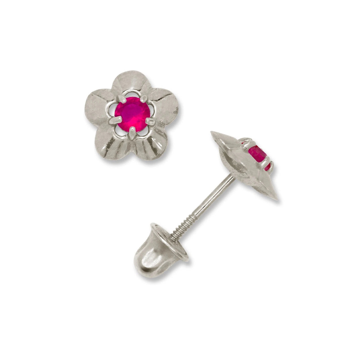 14K Yellow & White Gold Elegant CZ Flower Stud Earrings for Girls