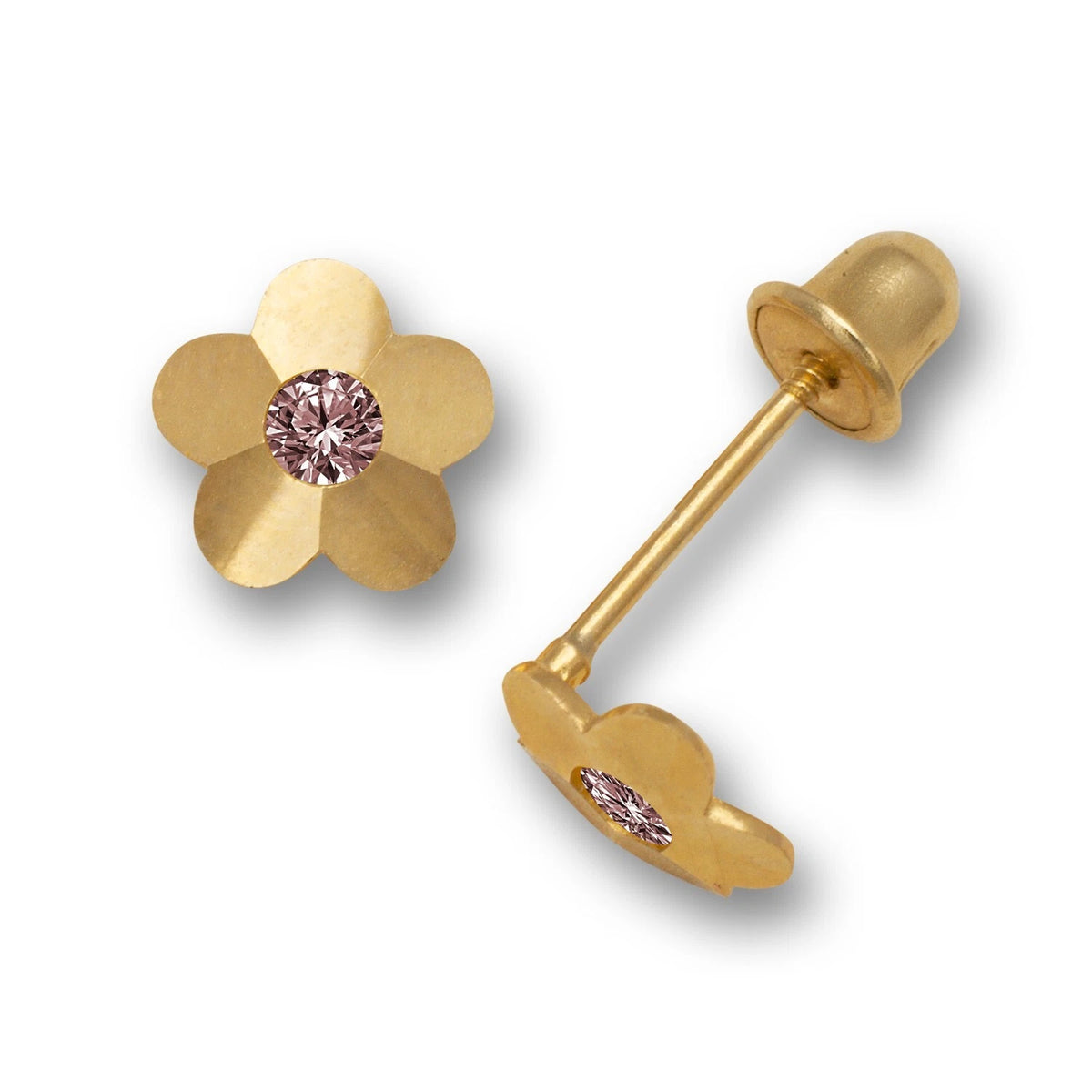 14K Yellow & White Gold Flower Screw Back Stud Earrings for Baby Girl
