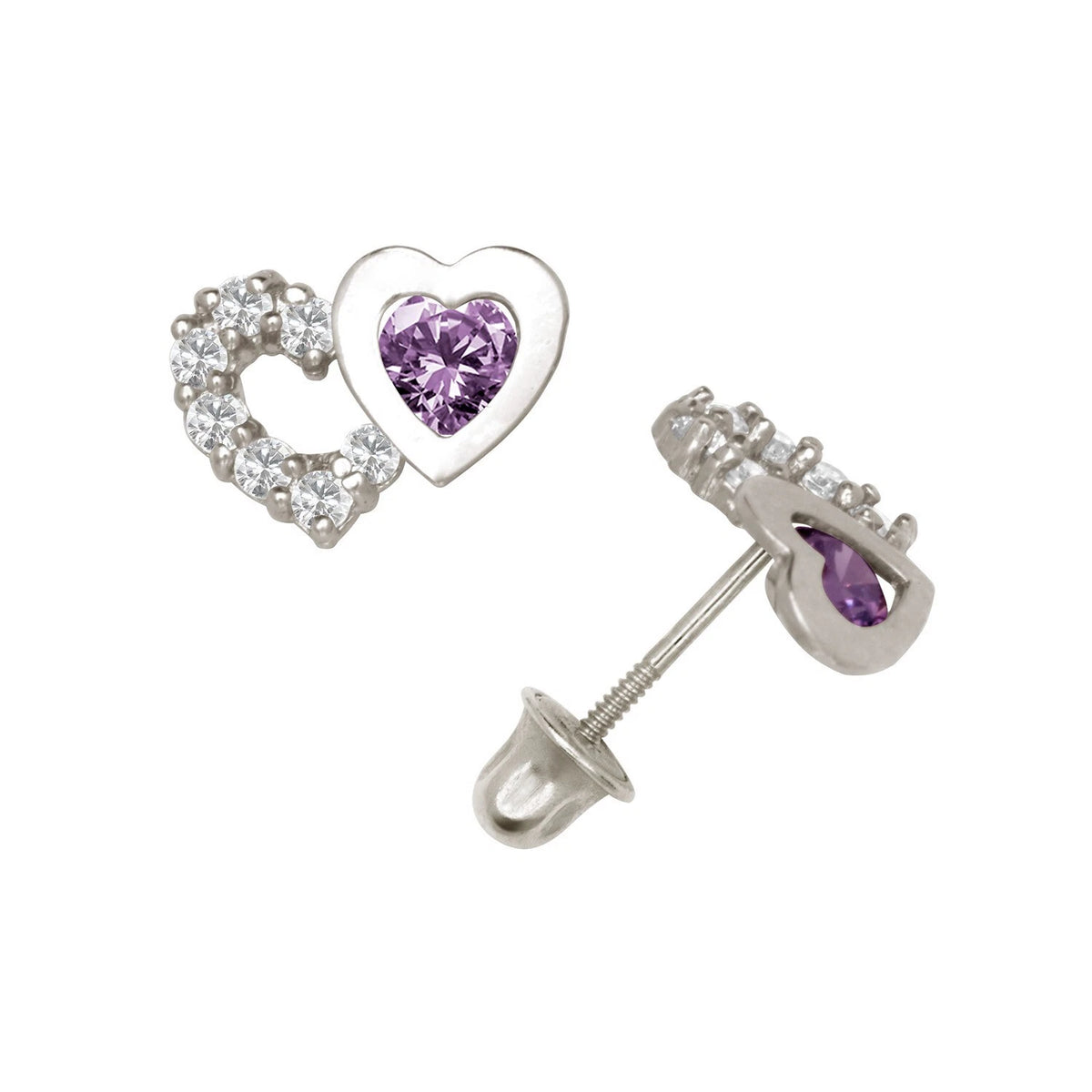14K Yellow & White Gold Classic CZ Heart Shaped Stud Earrings for Women