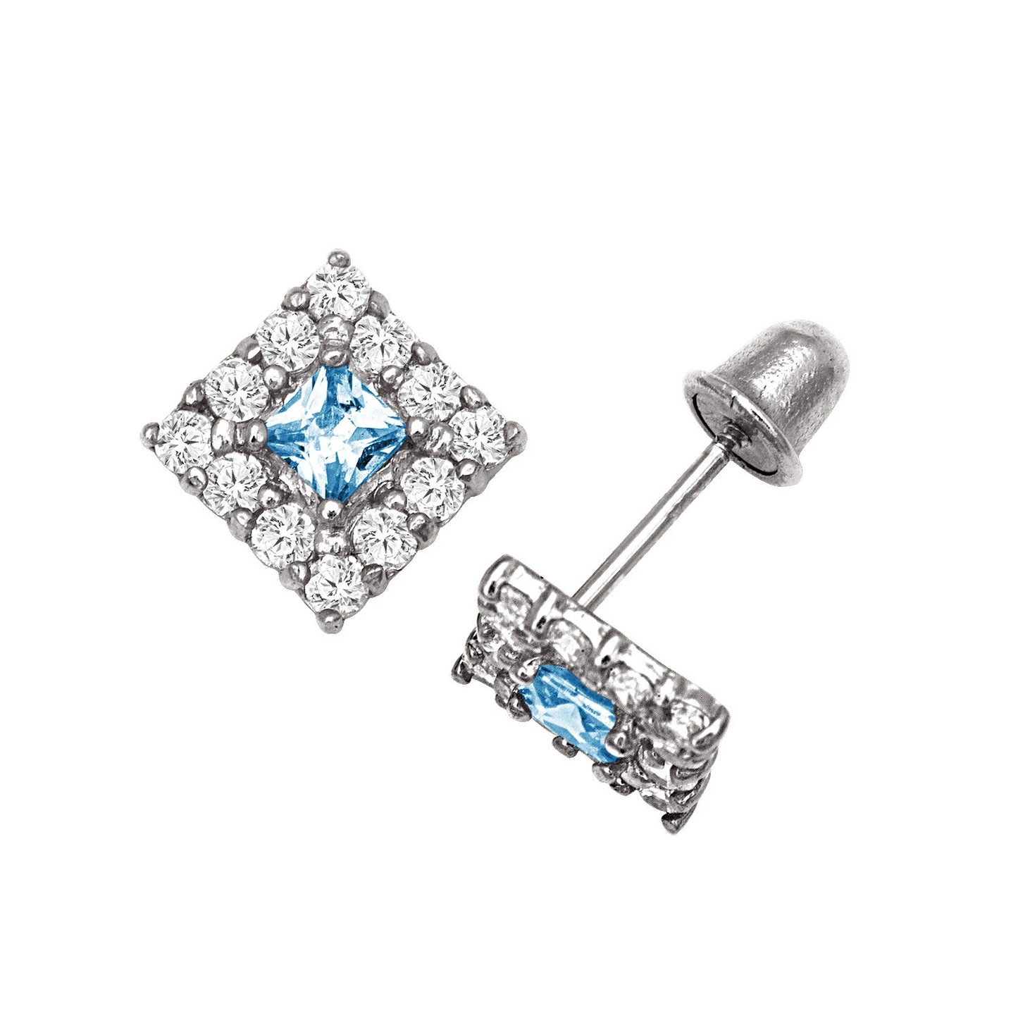 14k Yellow & White Gold CZ Birthstone Stud Screw Back Earrings for Women