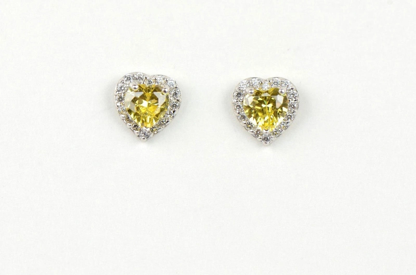 14k Solid White Gold Halo Heart Stud Earrings
