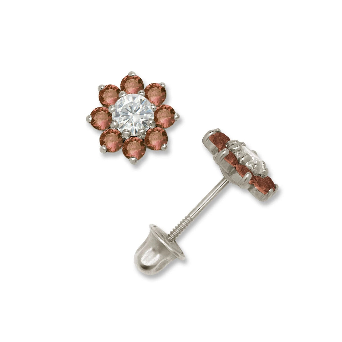 14K Yellow & White Gold Small Beautiful CZ Flower Stud Earrings for Girls